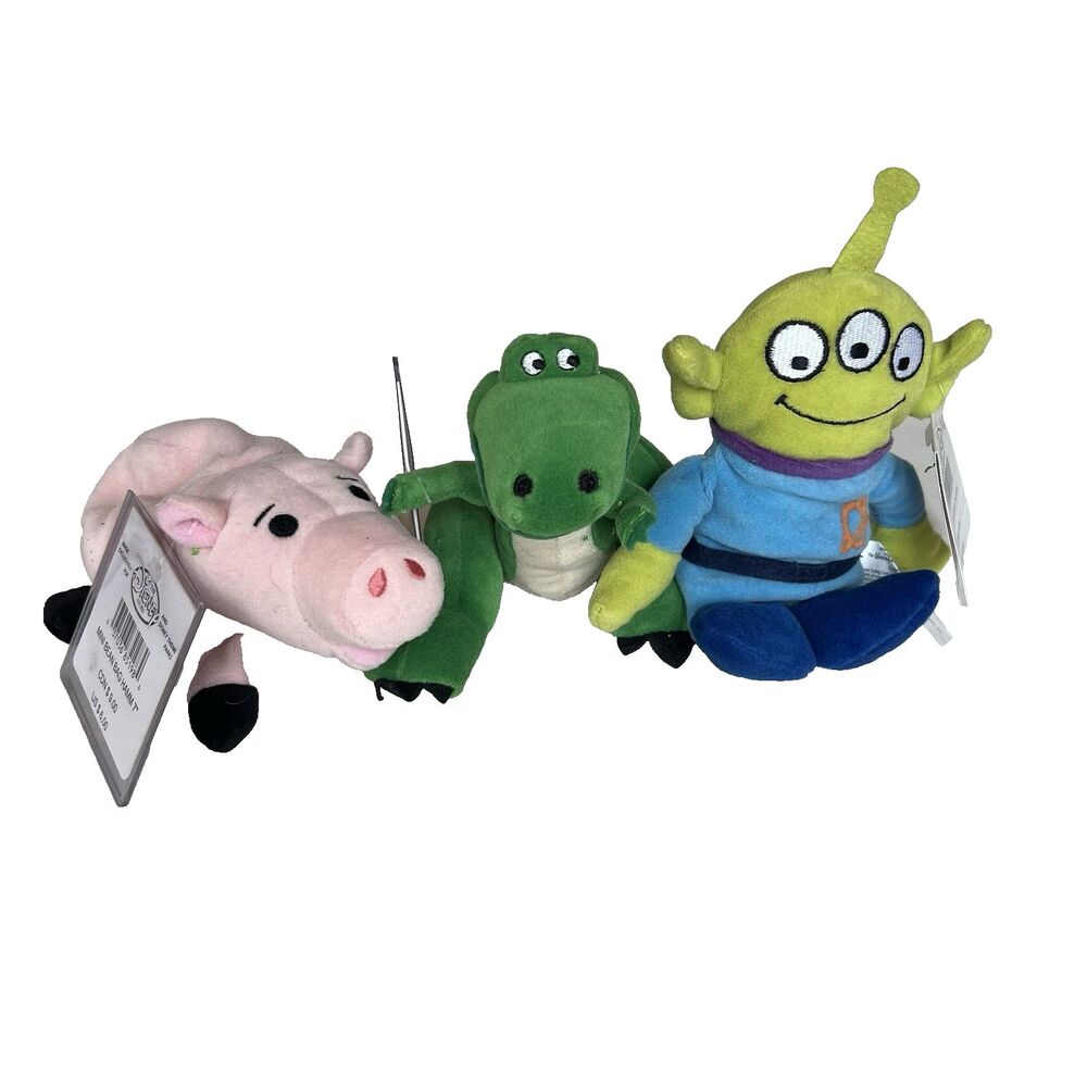 Disney Store Toy Story Beanbag Plush Side Characters Lot of 3 Rex Hamm Alien